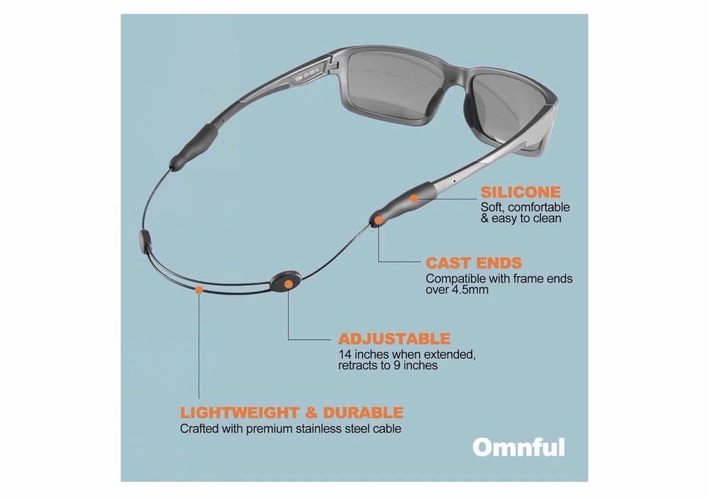 Adjustable Sunglasses Strap Retainer 4 Pack – Silicone Ends, No-Tail Lightweight