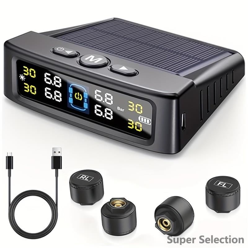 Solar TPMS 4 Sensor With Real-Time Display & Alerts For Car SUV MPV, 87PSI