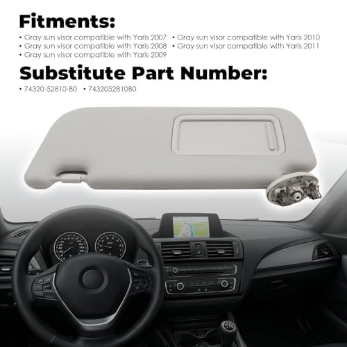 Driver Side Sun Visor Compatible with Yaris 2007 2008 2009 2010 2011 Gray