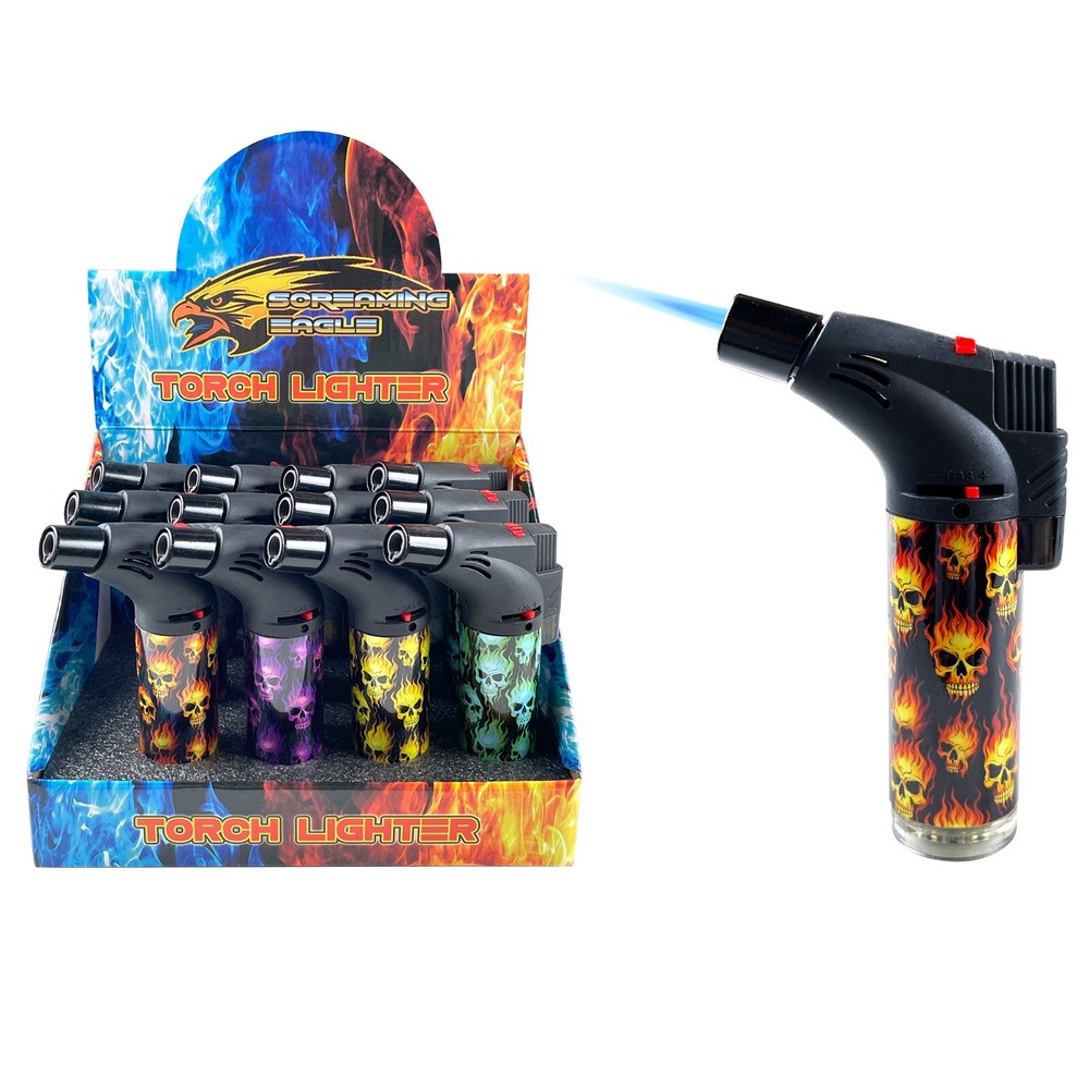 4 Pack Jumbo 4" Single Jet Flame Torch Gun Lighter Refillable Lockable Skeleton