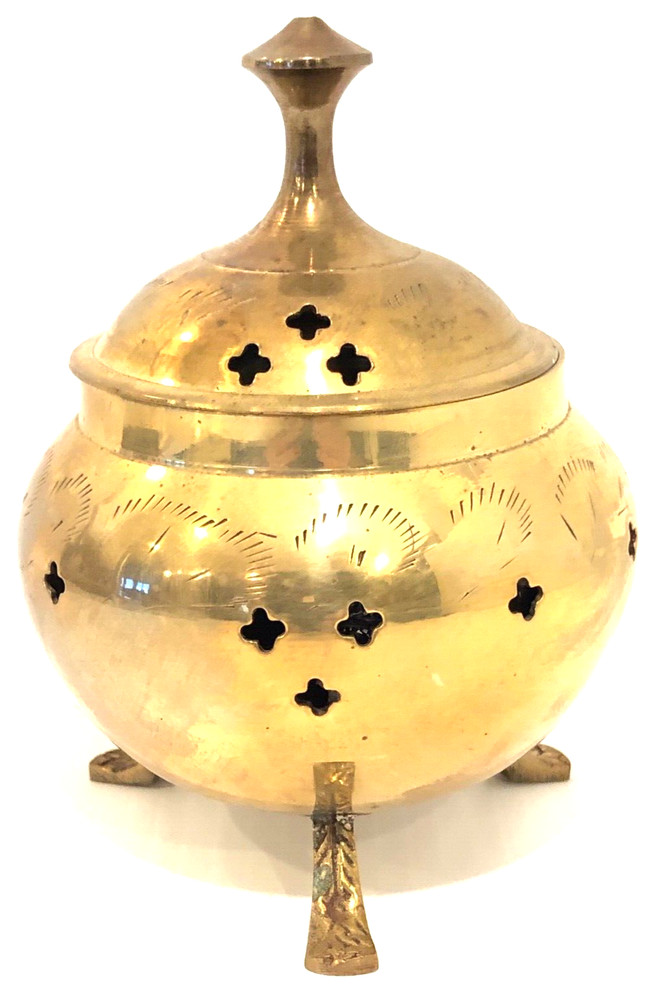 Vintage Heavy Brass Incense Holder Burner Etched Incensor
