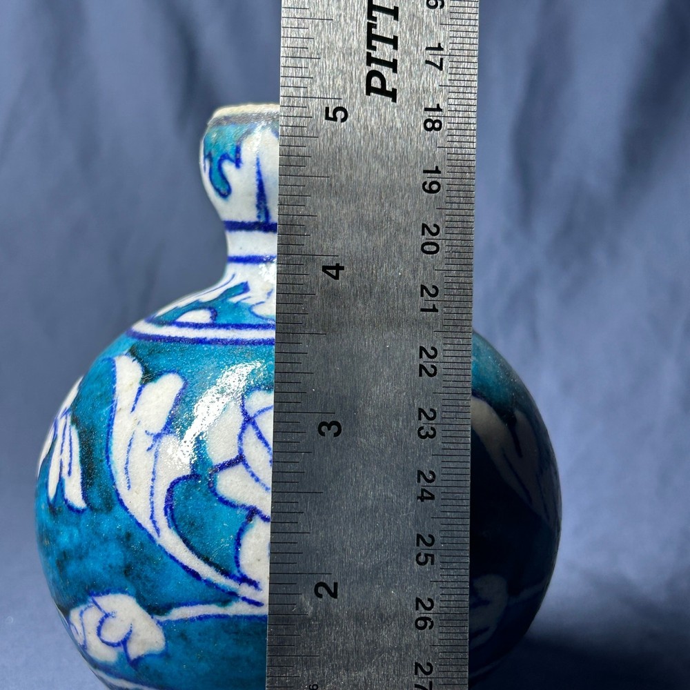 Middle Eastern blue and white glazed bottle vase