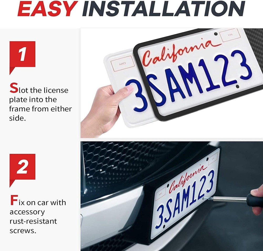 Aujen Silicone License Plate Frames,2 Pack Black Side-Opening 2