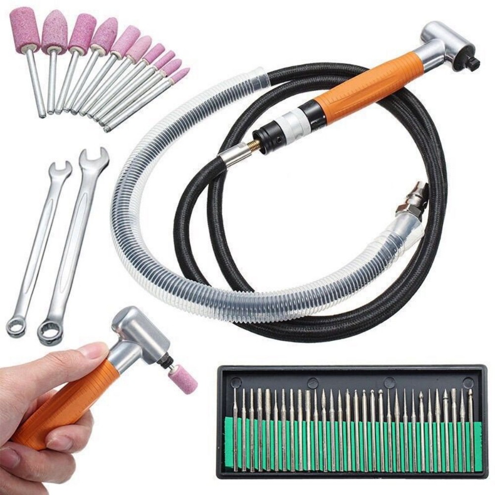 DIY 90 Degree 3MM Pneumatic Micro Grinder Angle Air Micro Die Grinder Set Tool #