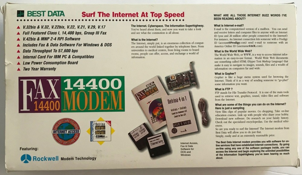 Vintage Best Data Fax 14400 Modem, Internal Version