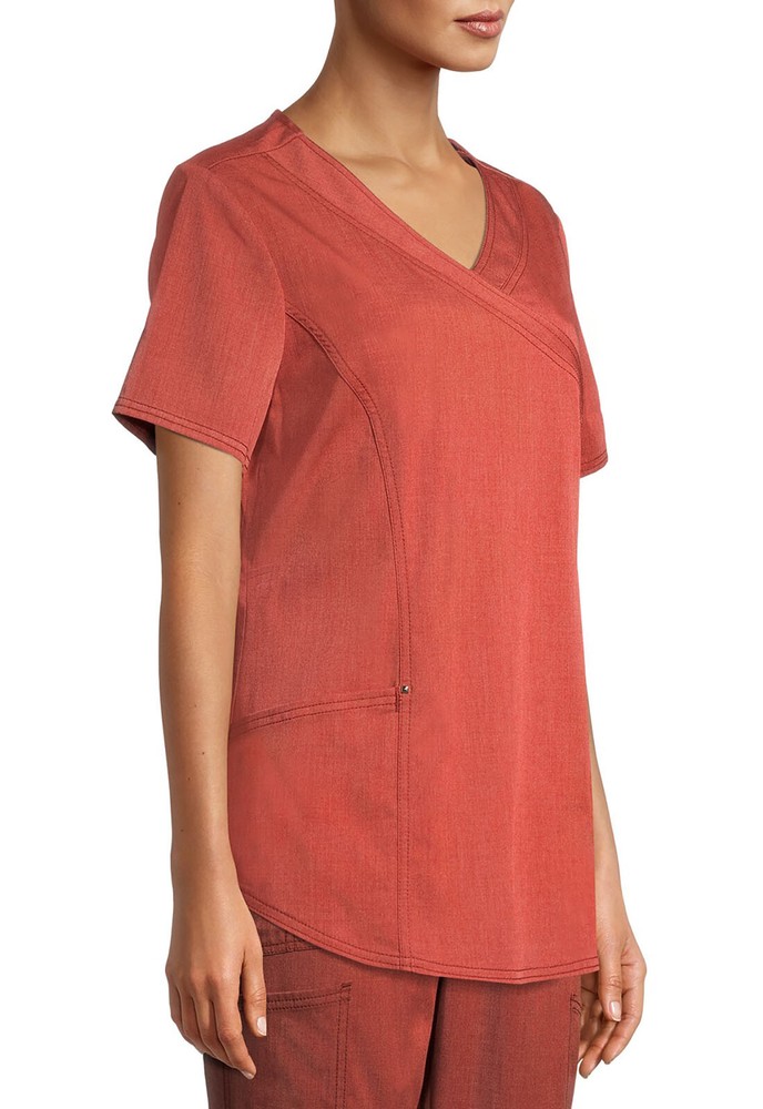 Scrubstar Premium Mock Wrap Top Small Heather Clay NWT