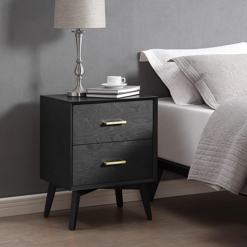 DECORO METRO TWO DRAWER NIGHTSTAND BED SIDE TABLE, BLACK - - Scratch & Dent