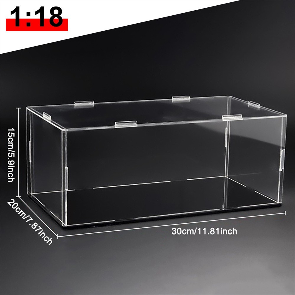 Display Case For 1/18 Scale Model Car with Black Base Clear Storage Stand Box