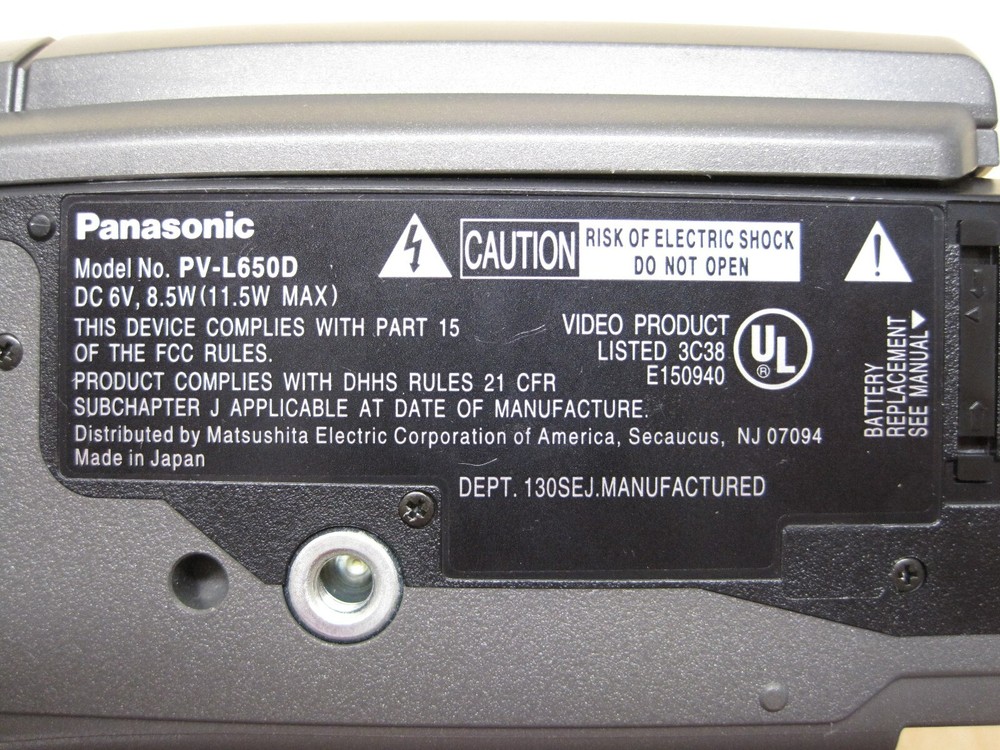 Panasonic Palmcorder PV-L650D VHS C Camcorder