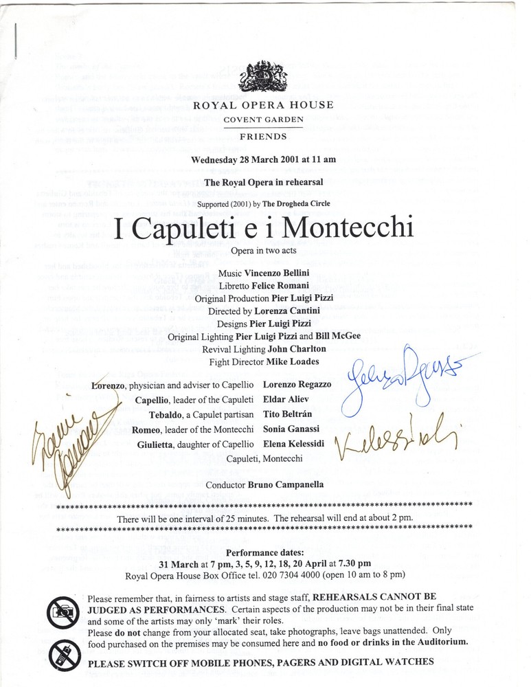 Lorenzo Regazzo, Sonia Ganassi, Kelessidi Signed Program 2001 Autographed Opera
