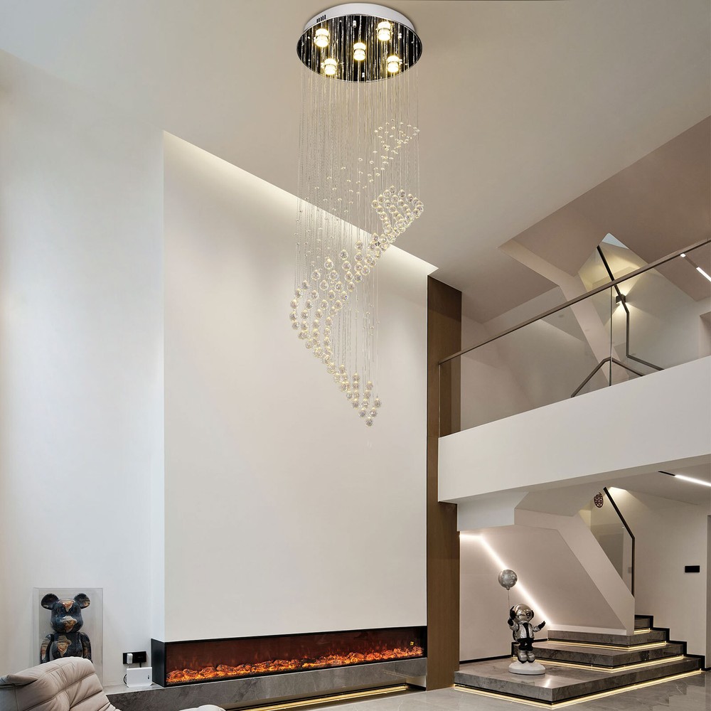 Modern Rectangular Crystal Chandelier LED Pendant Lighting Chrome Ceiling Light