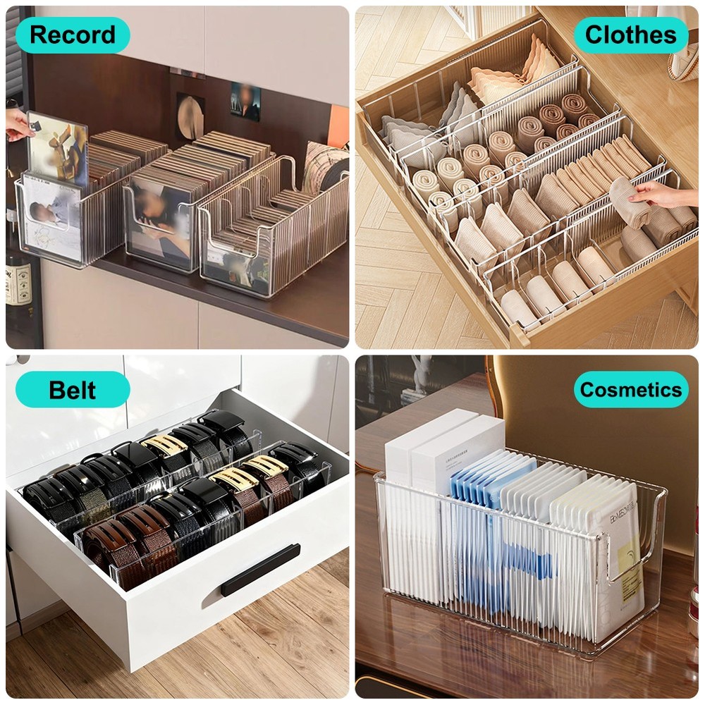Acrylic Belt & Tie Organizer Multi-Compartment Clear Display Case Storage Holder
