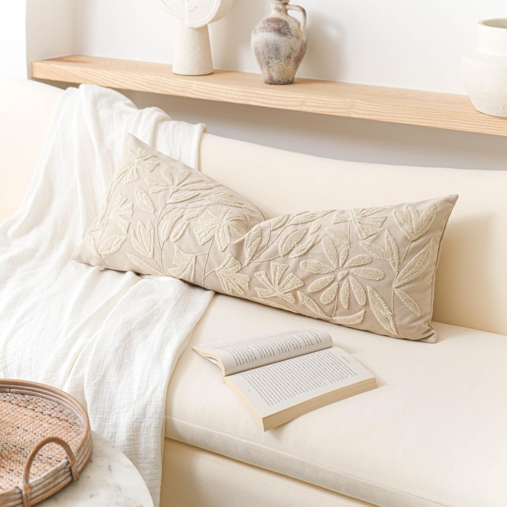 BlissBlush 14x36 Lumbar Pillow Cover for Bed, Rectangular Decorative Long Thr...