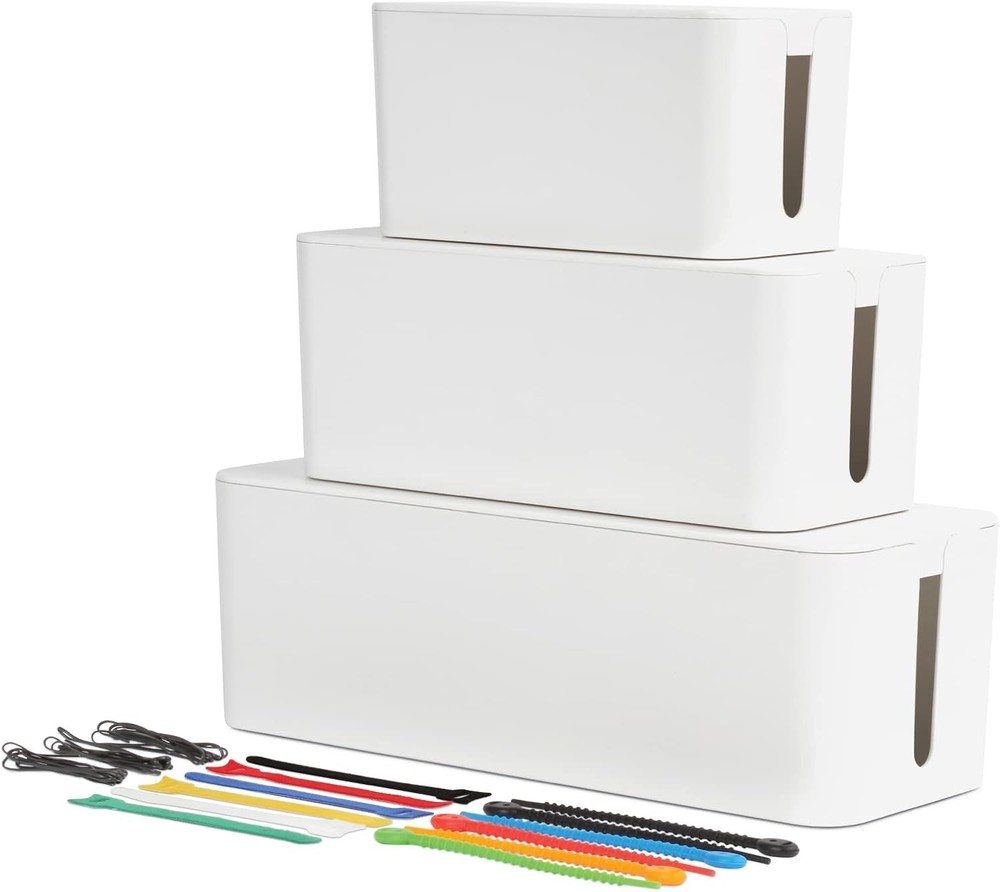 Oxford Cable Management Boxes, 3 Pack, Small, Medium, Large, 15 Cable Ties (Hook