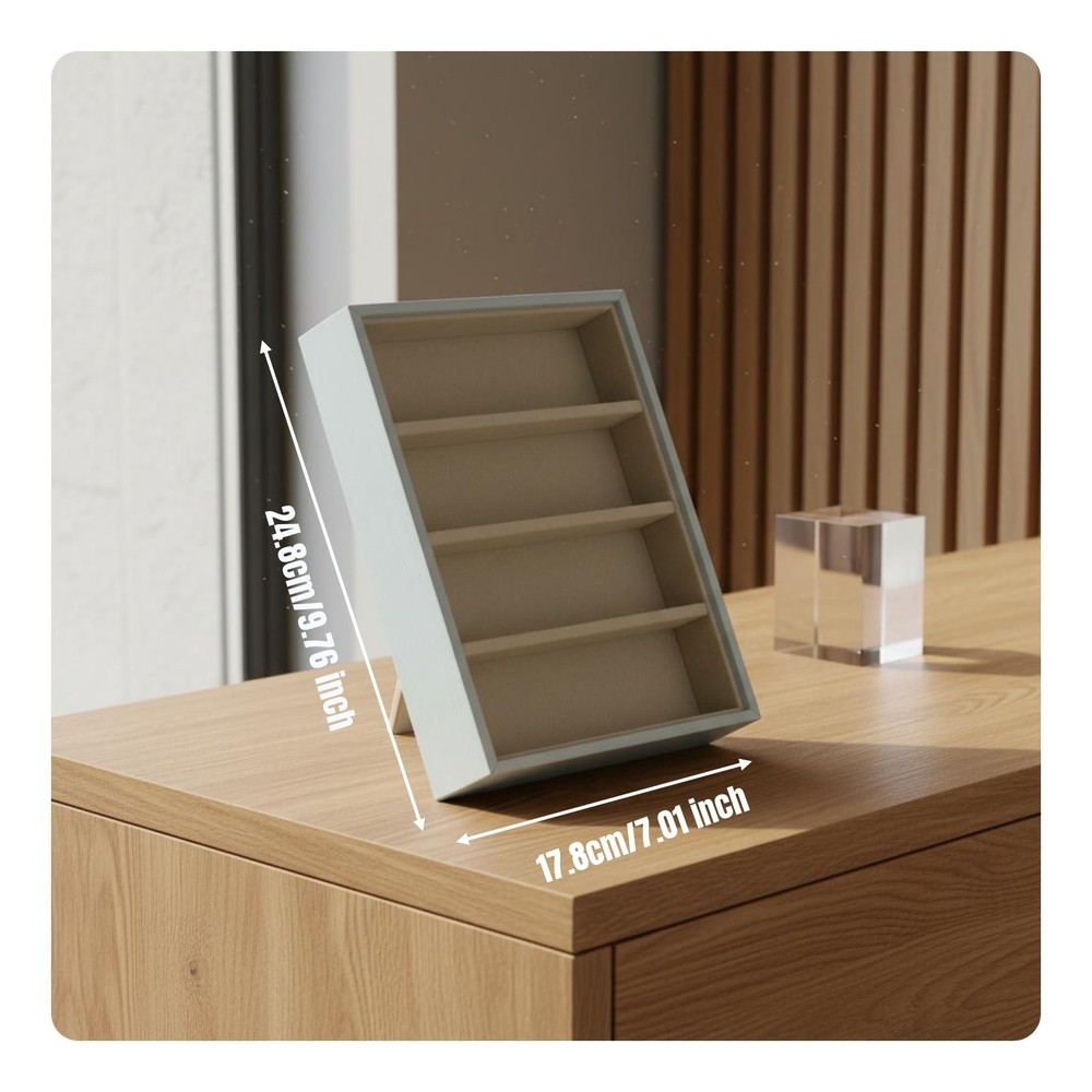 4 Compartment Glasses Display Stand Soft Flocked Lining Spectacles Holder Tray