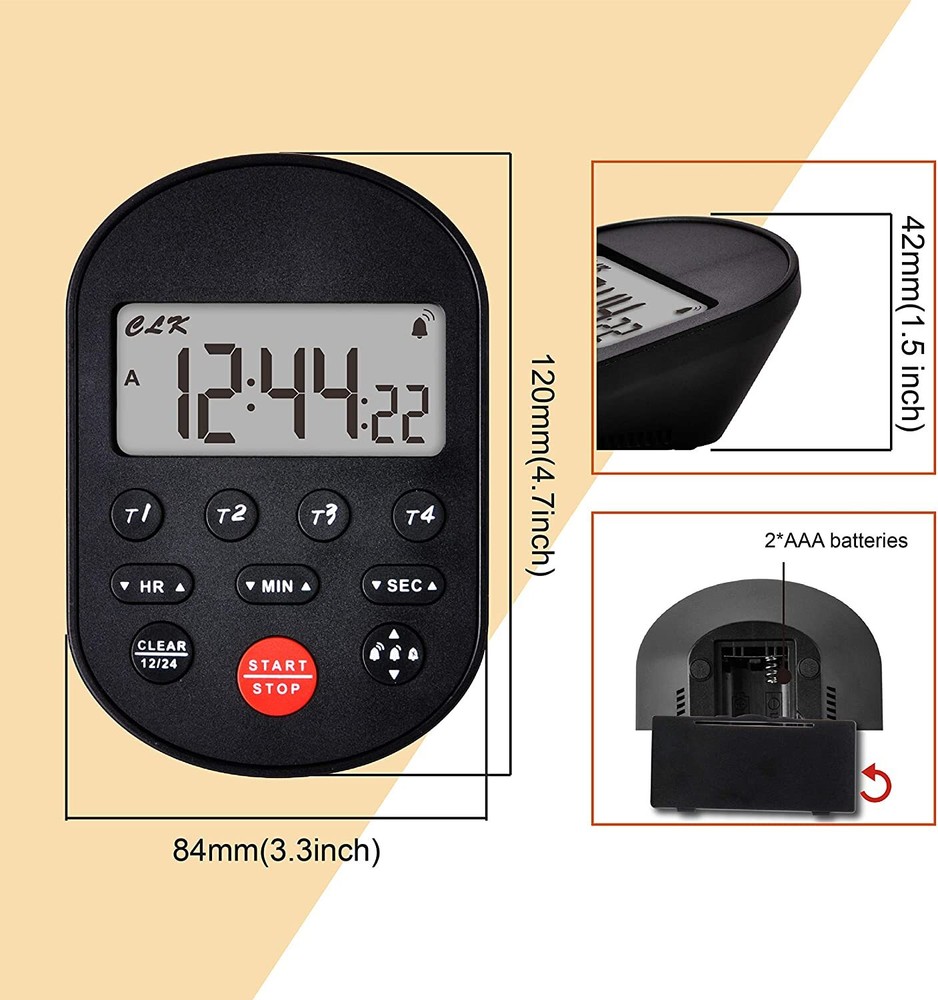 Digital Table-Top Timer Kitchen Timer 4 Groups of Count up Count Down Timers
