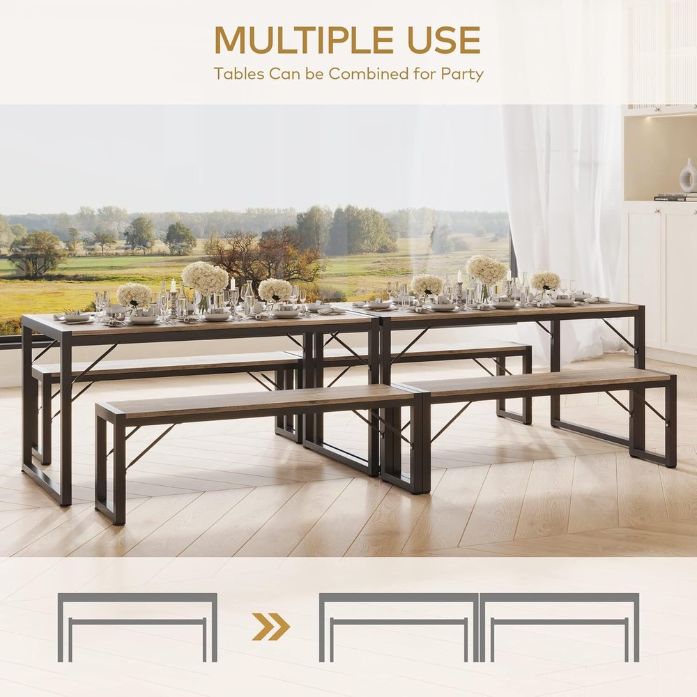 45.5" Dining Table Set for 4 with 2 Benches, Kitchen Table Set with Metal Frame