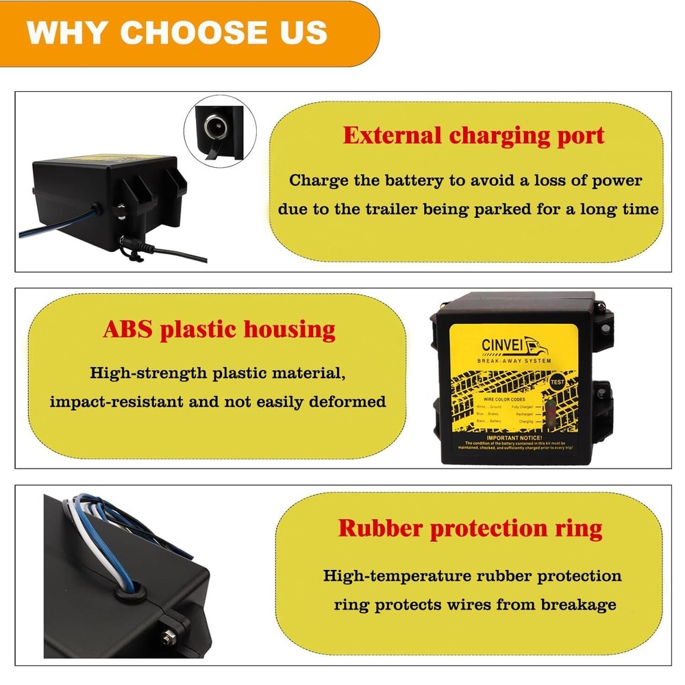 Trailer Brakes Breakaway Kit with Charger, LED Indicator, Switch, 12V5AH Battery