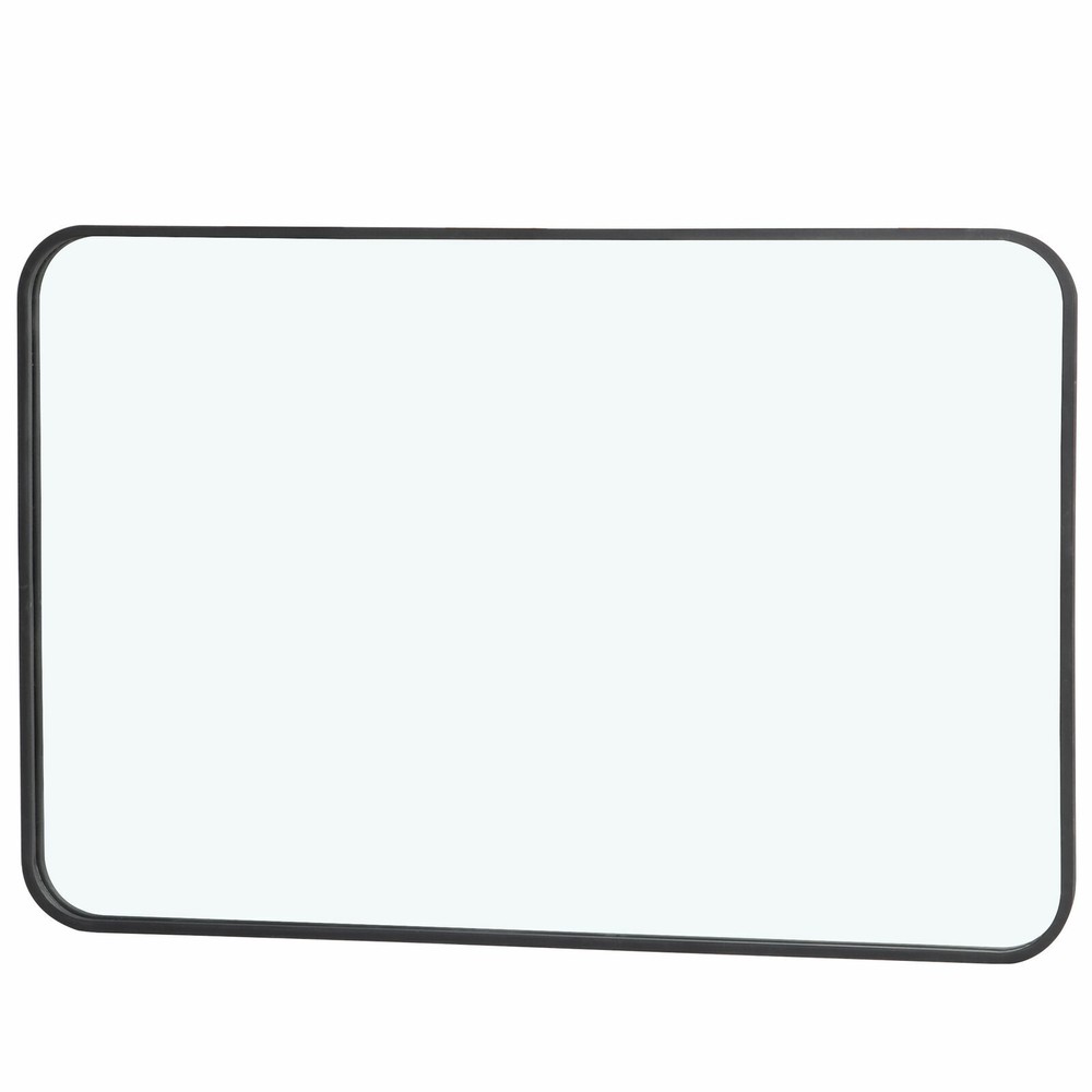 24" x 36" Wall-Mounted Rectangular Mirror Metal Black Frame Bath Beauty Bedroom