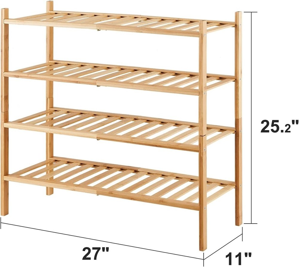 4-Tier Bamboo Shoe Rack for Entryway, Stackable | Foldable | Natural, Shoe Organ