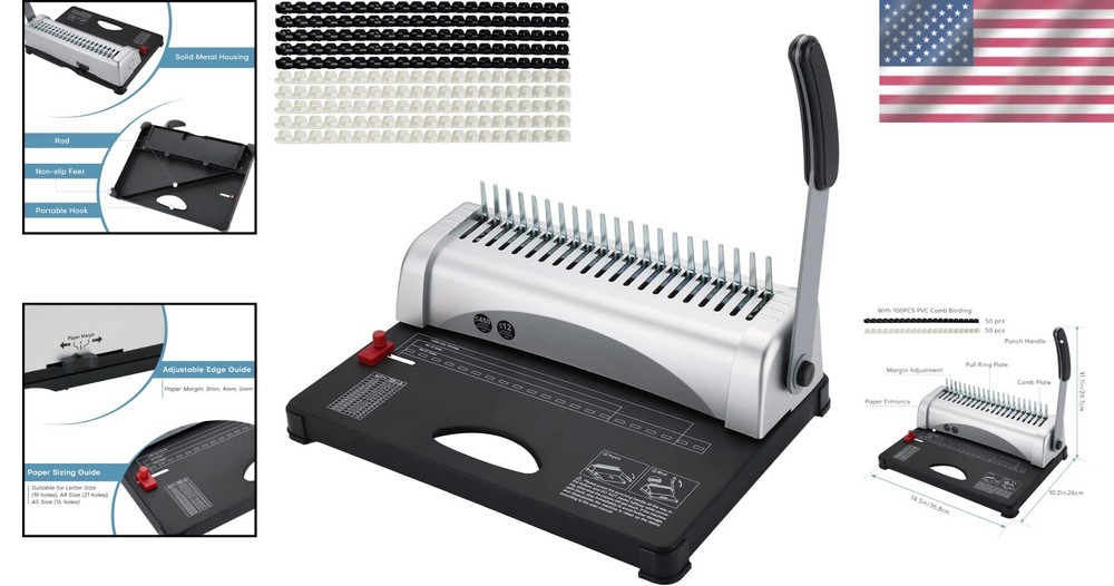 Binding Machine, 21-Hole 450 Sheets Paper Comb Punch Binder Machine f...