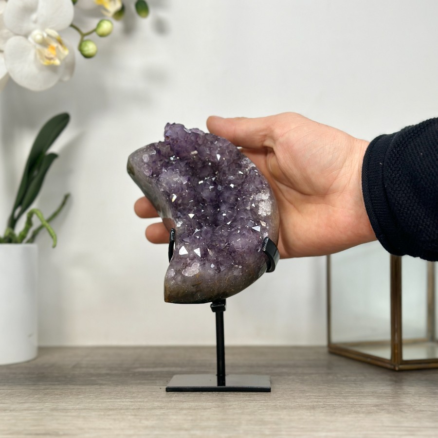 Amethyst Moon Shape Crystal Cluster on Stand. MWS2576