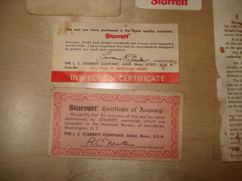 Vintage Starrett Screw Threads & Tap Drill Sizes Reference Card + More items