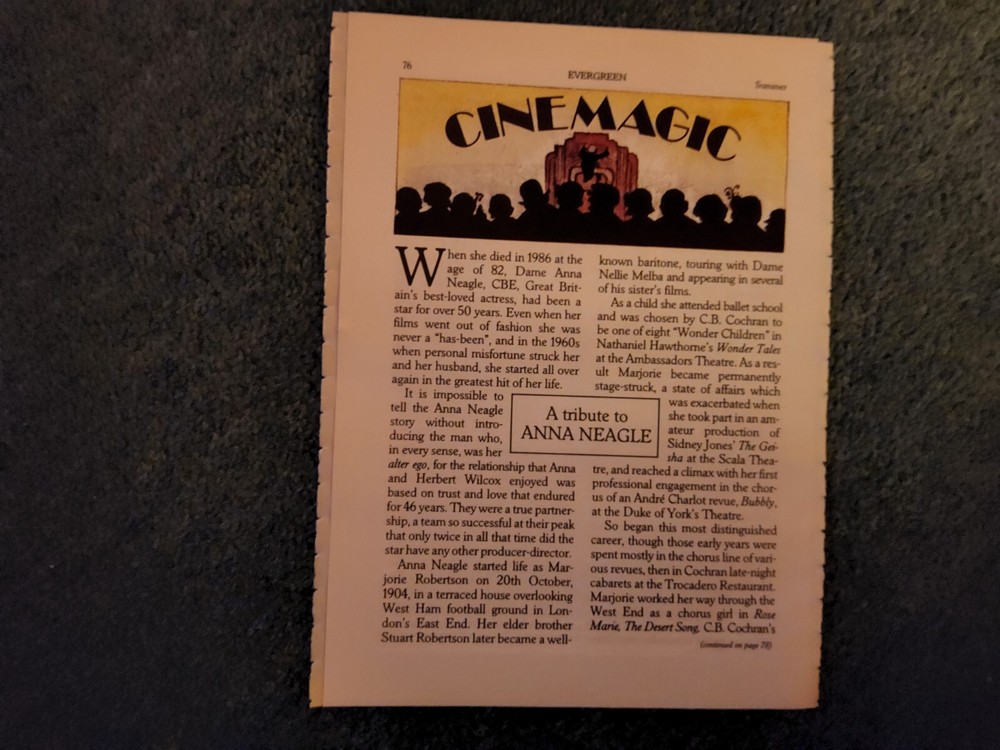 Xm51  Ephemera 1990 Article Anna Neagle