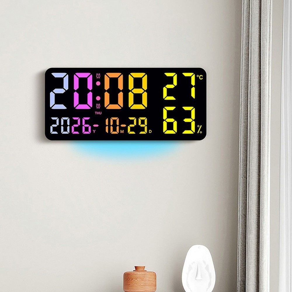 Wall Clock with RGB Lights Temperature Humidity Display Dual Alarm Function