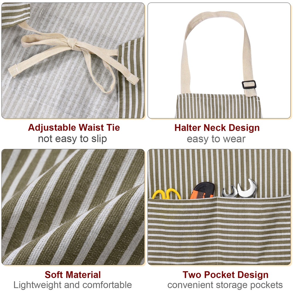 2Pack Kitchen Cooking Aprons Adjustable Chef Apron 2 Pockets Brown/Blue Stripes