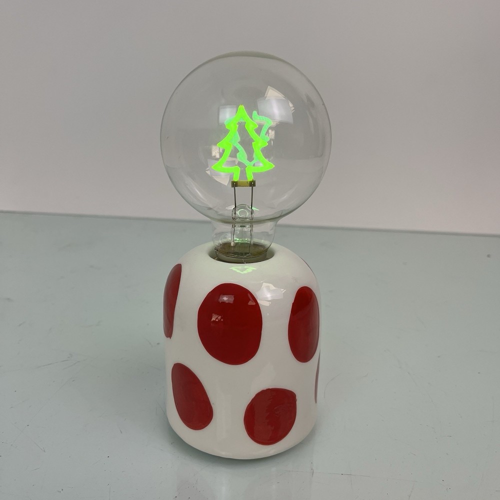 Hello Honey 7.25" White & Red Dots Stoneware Lamp w/Tree Shaped LED