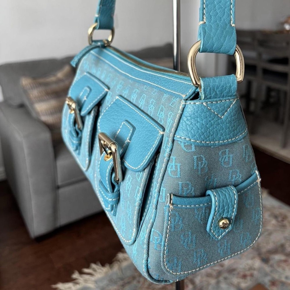 Authentic Dooney and Bourke Turquoise Canvas Shoulder Bag excellent condition