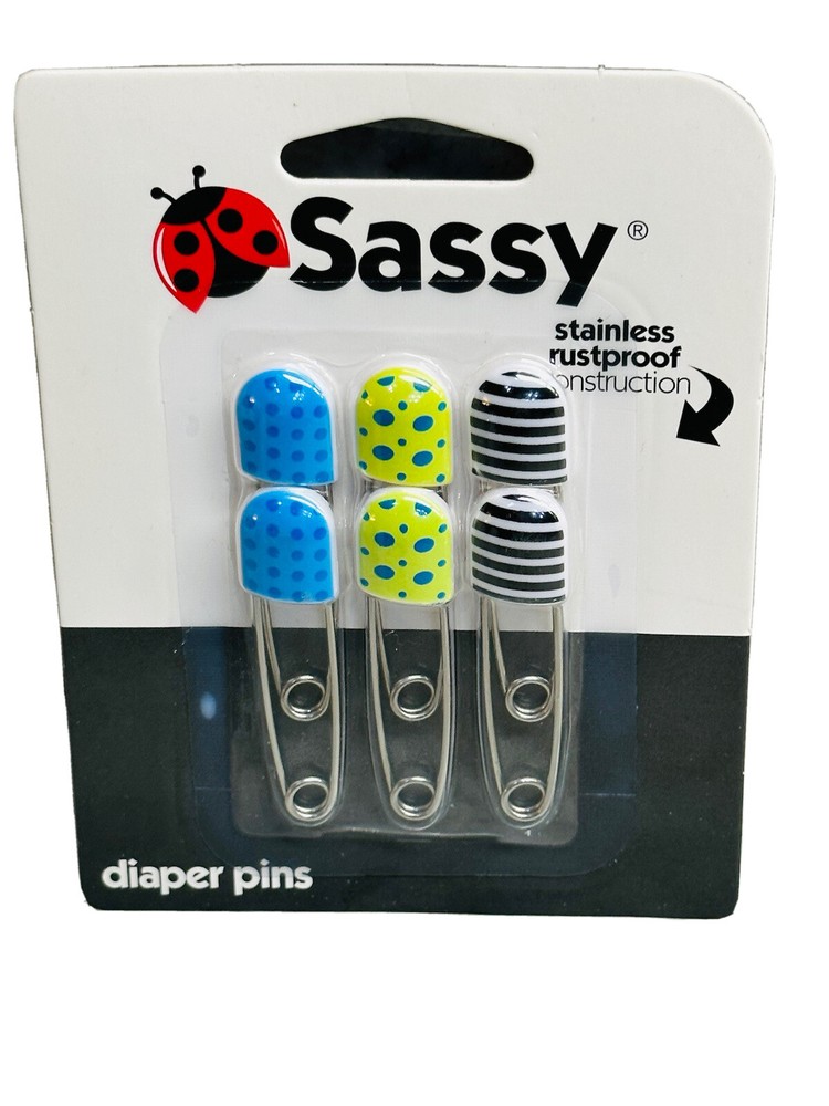Sassy Stainless Rustproof Construction Diaper Pins-(1ea 6Pack)Baby-NEW