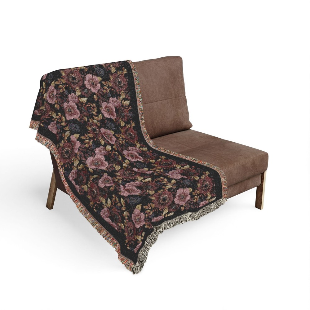 Woven Blanket - Gothic Florals 1 Claret & Rose