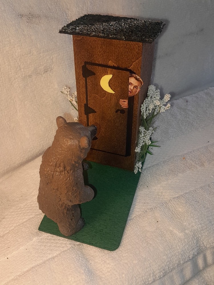 Miniature Outhouse Decor - Bear visitor!