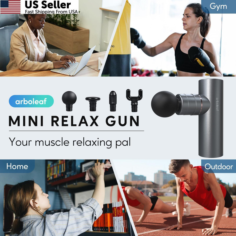 arboleaf Massage Gun Deep Tissue, Full-Metal 6 Piece Set, Medium Gray