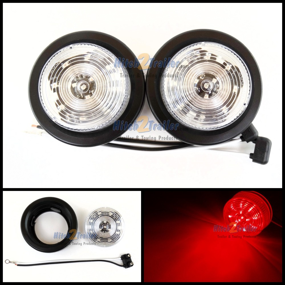 (2) CLEAR LENS / RED 12 LED Light Trailer 2-1/2" round,Clearance marker 2.5"