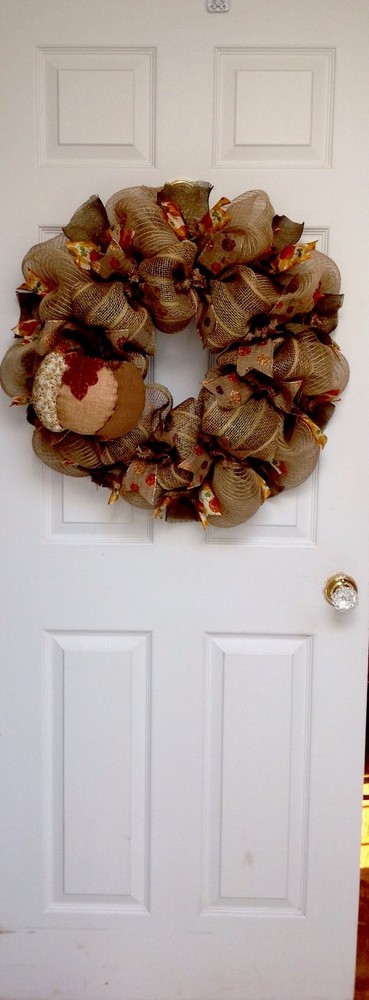 Handmade Quilted Pumpkin Deco Mesh Autumn Wreath