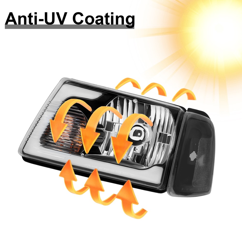 Pair BLK Headlights Switchback Sequential w/LED Tube For 2001-2011 Ford Ranger