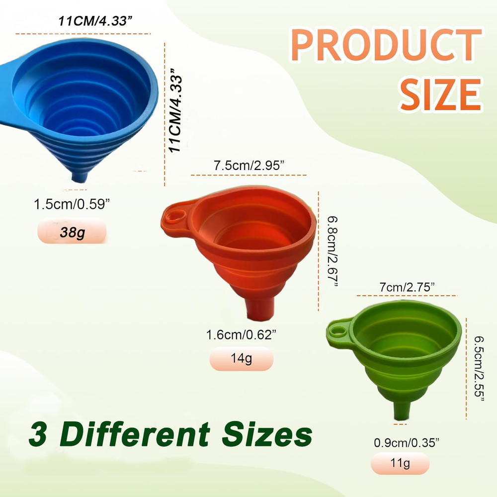 Kitchen Funnel Set of 3,Small,Medium and Large,Kitchen Gadgets Accessories Folda