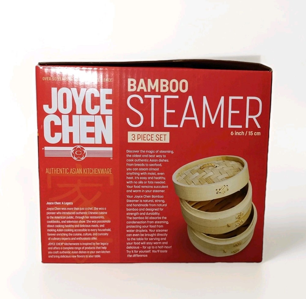 Joyce Chen 2-Tier 3-pc Bamboo Steamer 6" Natural Authentic Asian Kitchenware