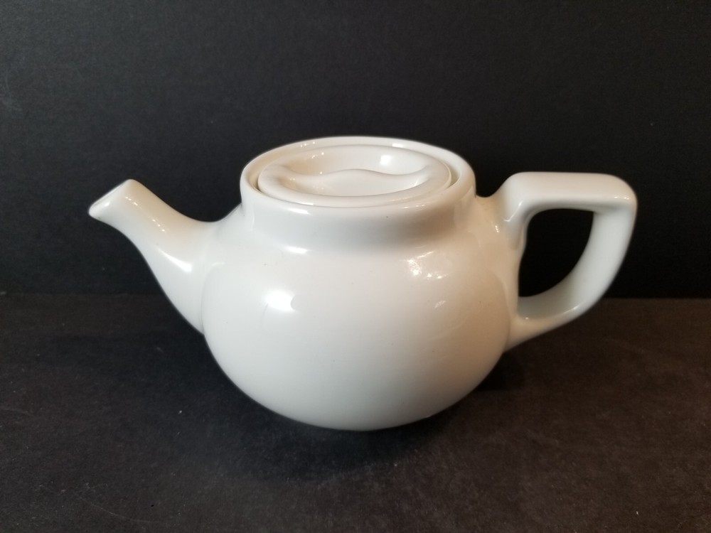 Mini White Tea Pot W/Lid by Hall 3 1/4"