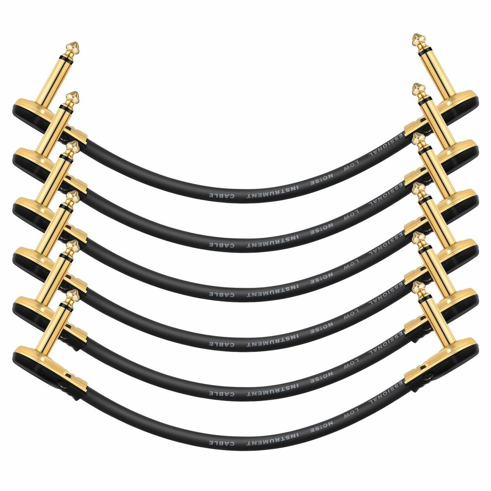 Donner 6 Pack Noiseless Patch Cables Effects Pedal Lead 6 inch 1/4" Right Angle