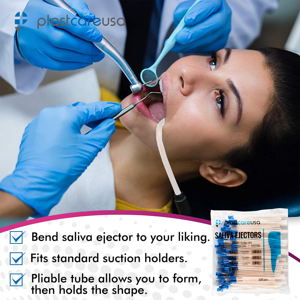 200 Saliva Ejectors Ejector CLEAR BLUE Dental Suction Tips Disposable
