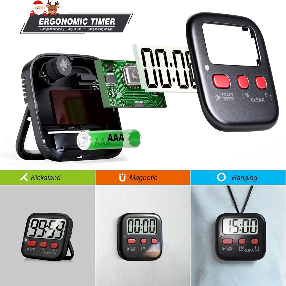 Antonki 2 Pack Digital Kitchen Timer Magnetic Countdown Kids Cooking Study Clock