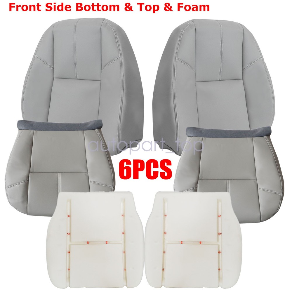 For 2007-2014 Chevy Silverado Both Side Gray Leather Bottom-Back Seat Cover&Foam