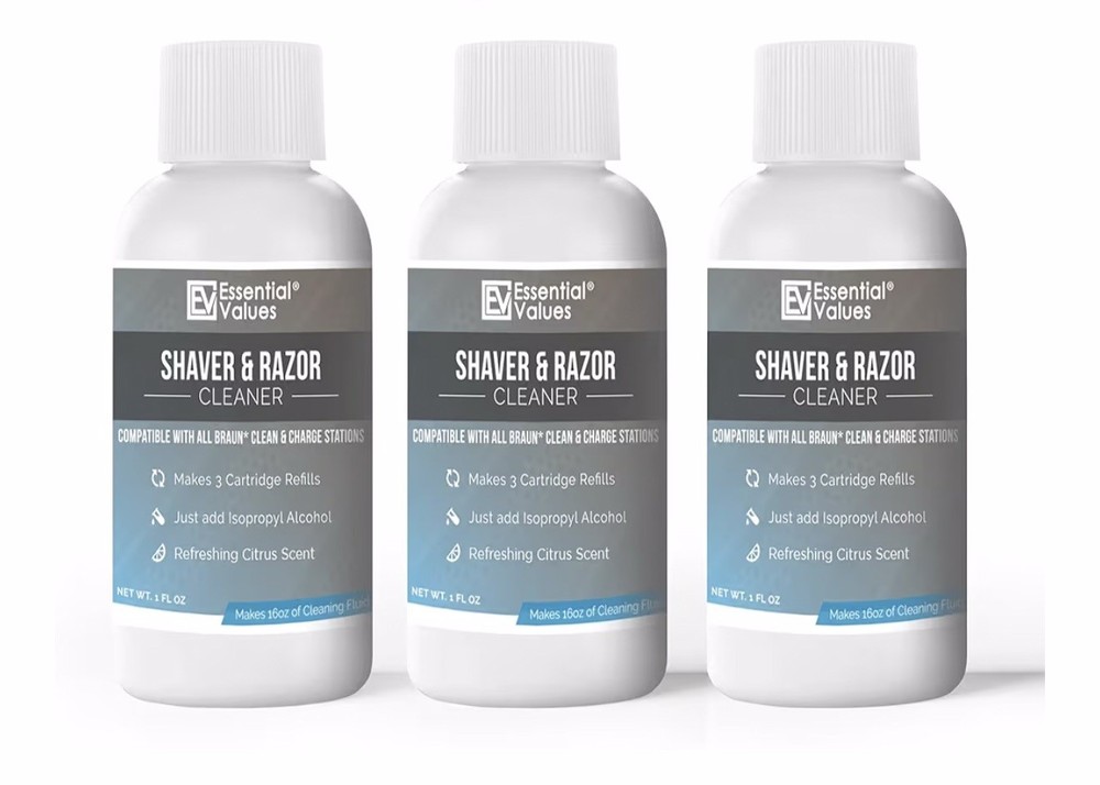 Essential Values Shaver & Razor Cleaner Citrus Scent 3 Pack Makes 3 Refills