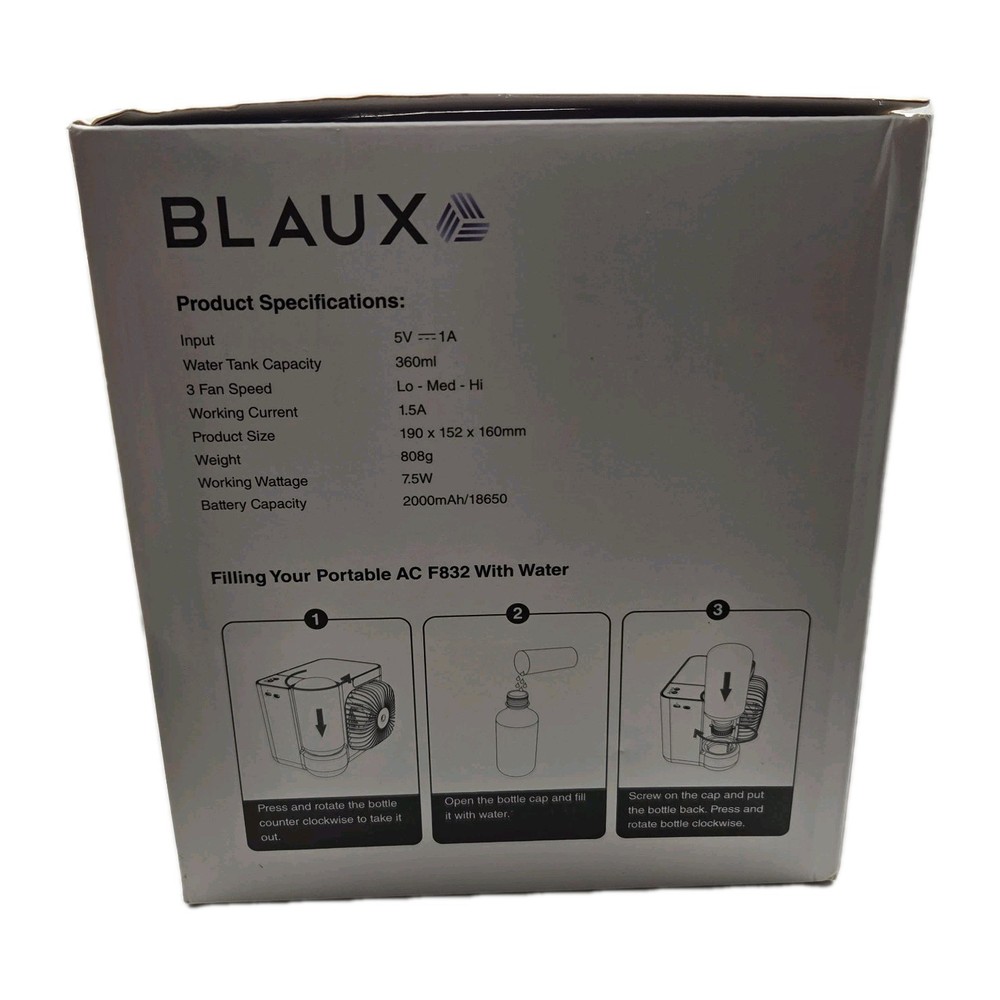 NIB BLAUX Portable AC F832 W/NIB Water Curtain Replacement 3 Speed Fan Sealed