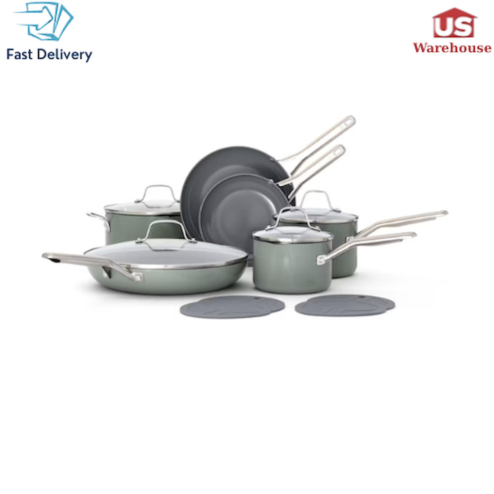 Calphalon Ceramic Nonstick 12-Piece Cookware Set, Silver Ash