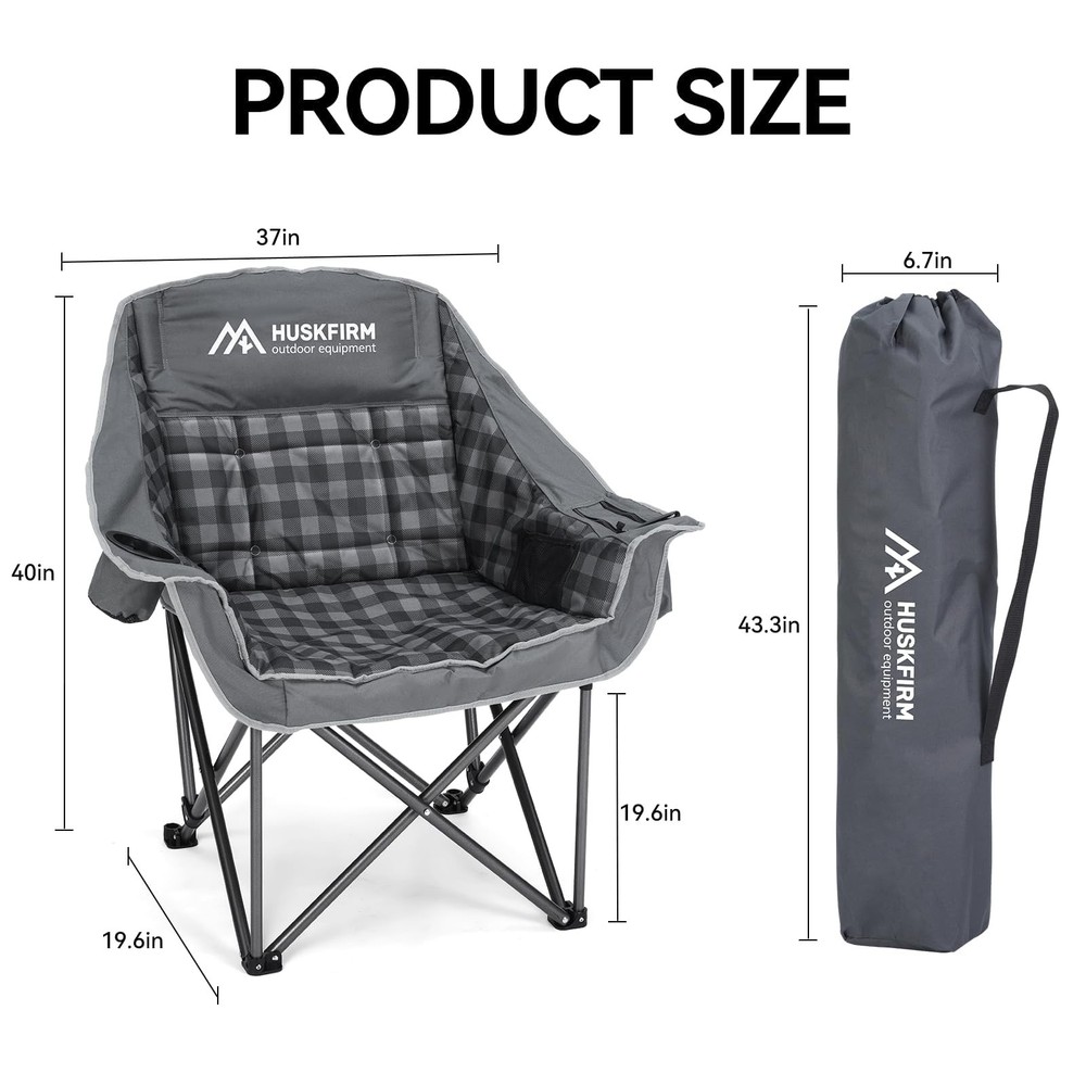 2 Pack Camping Chairs Oversized Padded Camping Chair Heavy-Duty Foldable Camp...